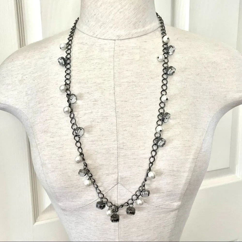 Long Chain necklace with faux pearls and bling